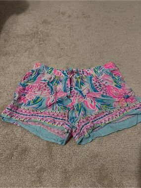 Lilly Pulitzer Pink & Light Blue Floral High-Waist Shorts